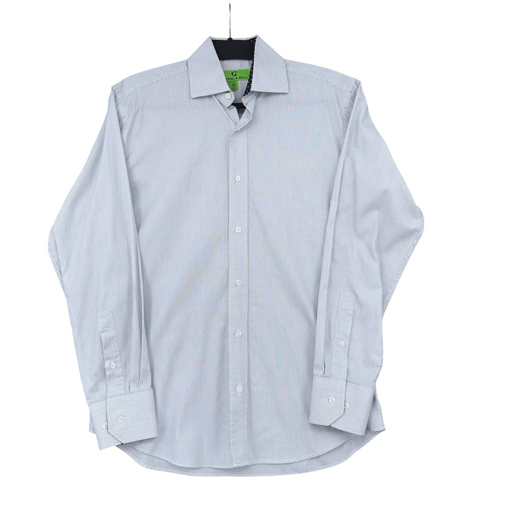 Bristol & Bull Mens Dress Shirt Small 14-14.5‎ 32/33 Blue White Stripe Cotton